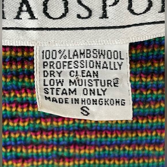 Vintage 100% Lambswool Plaid Cardigan Sweater Small Black Multicolor V-Neck - Picture 10 of 13